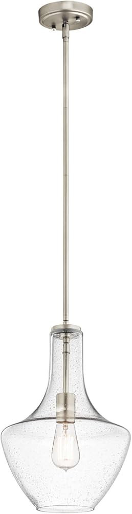 Amazon.com: Kichler Everly 15.25" Kitchen Bell Pendant in Brushed Nickel, 1-Light Clear Seeded Gl... | Amazon (US)