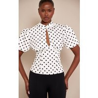 White Polka Dot Woven Cut Out Blouse | PrettyLittleThing US