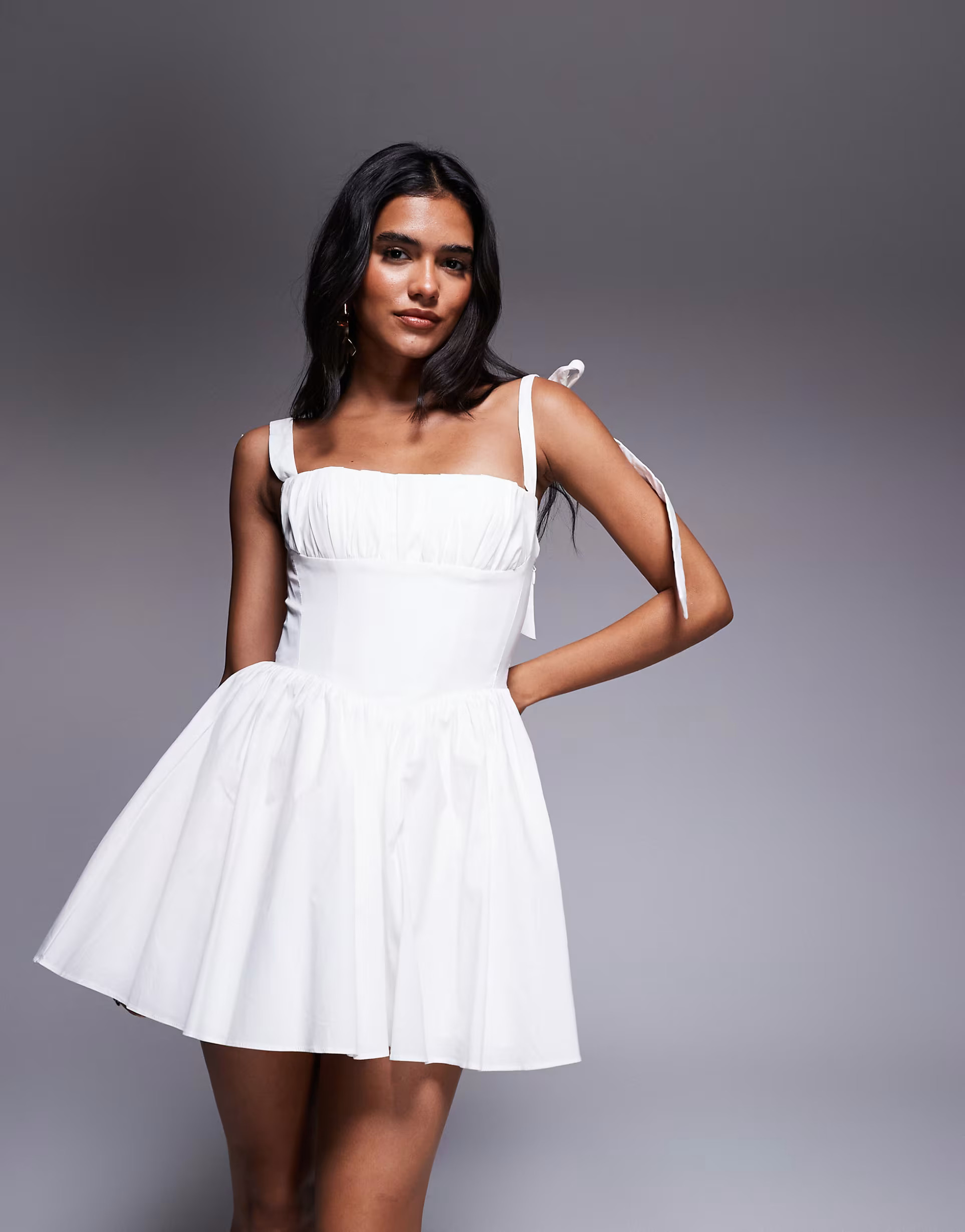 Oh Polly Marianna bow strap corset mini dress in white | ASOS (Global)