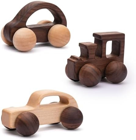 3PCS Wooden Baby Toys, Montessori Toys for Babies 0-6-12 Months, Baby Grasping Toys Push Car Toys... | Amazon (US)