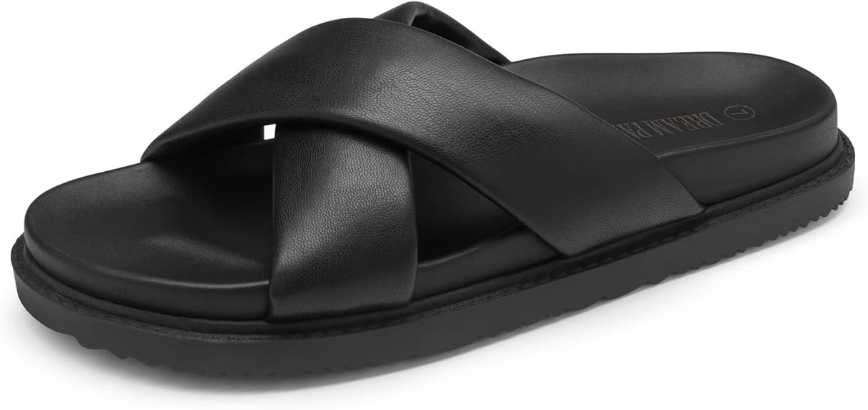 DREAM PAIRS Women's Crisscross Open Toe Slide Sandals Flat Comfort Slip on Sandals | Amazon (US)