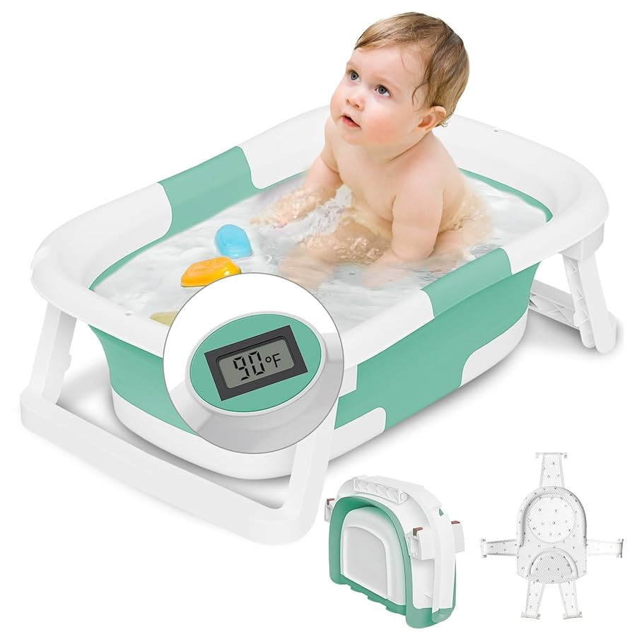 Collapsible Baby Bathtub,Baby Bath Tub with Soft Cushion & Thermometer,Baby Bathtub Newborn to To... | Amazon (US)
