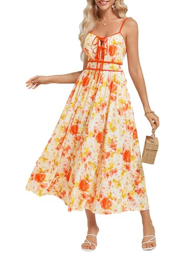 GRACE KARIN Women's 2025 Summer Casual Floral Boho Dress Spaghetti Strap Flowy Beach Maxi Dresses | Amazon (US)