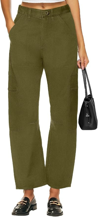 Lepunuo Womens Barrel Cargo Pants Casual Baggy Stretchy Elastic Waisted Wide Leg Jeans Y2k Street... | Amazon (US)