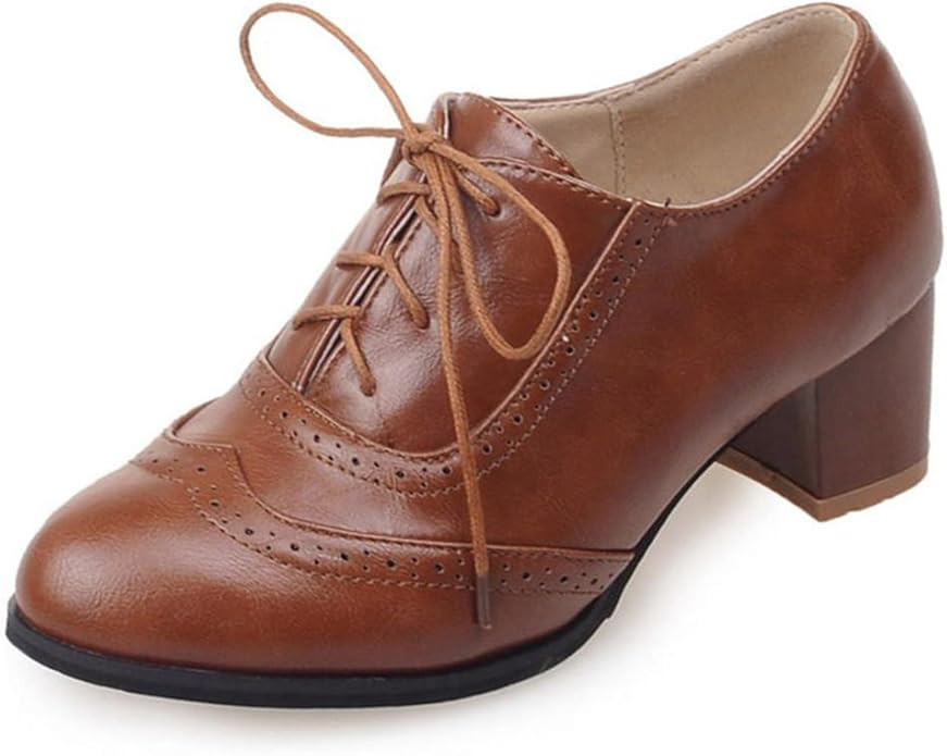 DoraTasia Women's Vintage Lace Up Pu Leather Block Heel Oxfords Ankle Booties Cuban Brogues Dress... | Amazon (US)