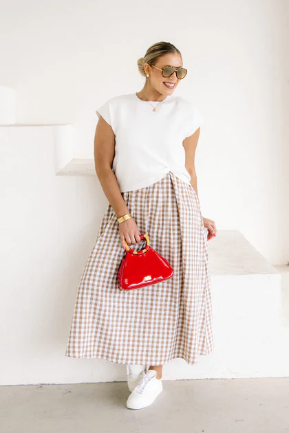 Laura Gingham Cream Midi Dress | The Willow Tree