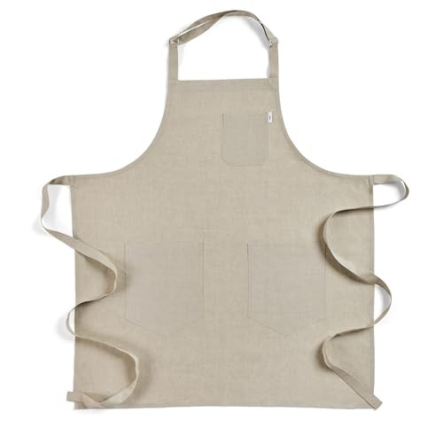 Solino Home Linen Kitchen Apron for Men & Women - Natural Bib Apron with Front Pockets - Handcrafted from European Flax | Amazon (US)