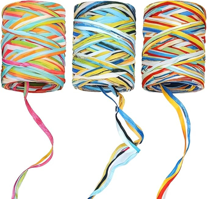 Colored Paper Raffia Ribbon (3 Rolls), Rainbow Gift Wrapping String, Colorful Paper Twine for Gif... | Amazon (US)