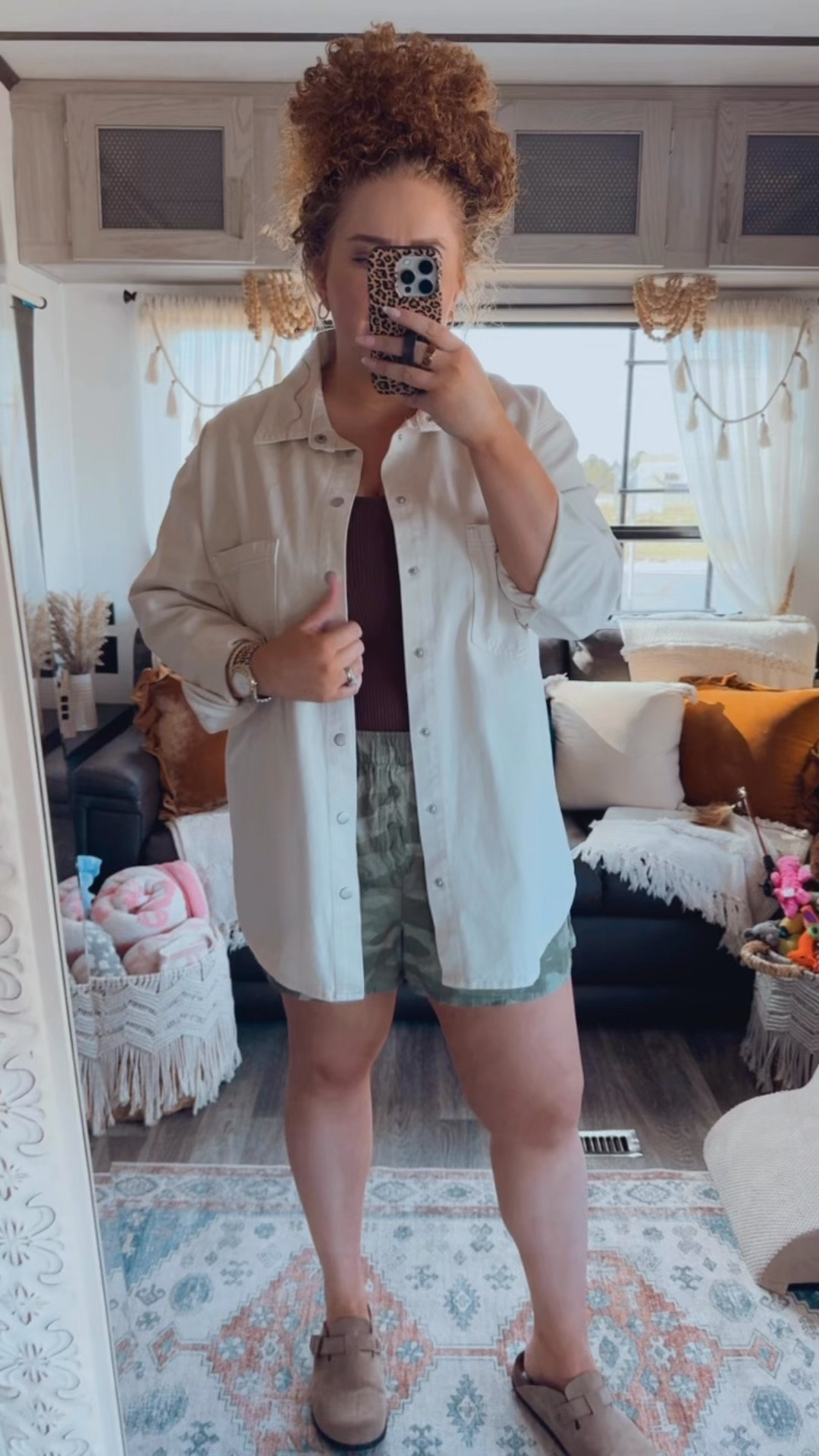 My kind of casual spring outfit 🤎 Perfect for running errands, slow mornings, brunch, or a quick farmers market stop. Easy, comfy, and still put together👏 casual spring outfit | spring outfit | everyday spring outfit | running errands outfit | farmers market outfit | brunch outfit | casual weekend outfit | comfy spring outfit | laid back spring style | casual daytime outfit | amazon spring outfit | amazon fashion | spring basics outfit | boxer shorts outfit | camo boxer shorts | camouflage shorts outfit | oversized denim shacket | shacket outfit | spring layering outfit | brown tank top outfit | casual cool girl outfit | relaxed weekend style | clogs outfit | casual outfit idea | spring wardrobe

#LTKSpringSale #LTKSaleAlert #LTKMidsize