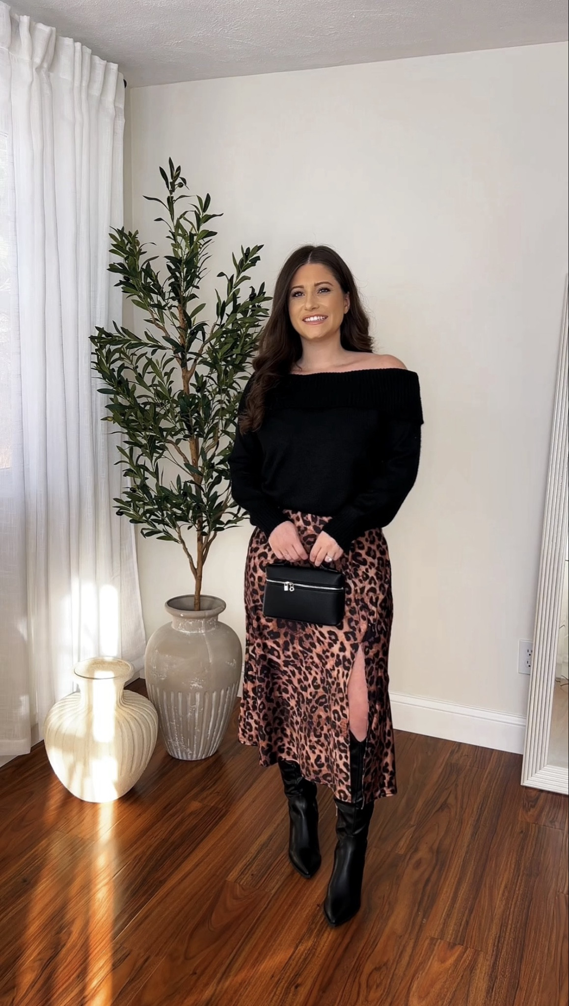 Satin Midi Skirt & an oversized sweater 🖤 one of my favorite outfit combos that I reach for all the time! I’m 51 wearing size small satin midi skirt / size small off the shoulder sweater

#LTKootd #LTKHoliday #LTKPetite