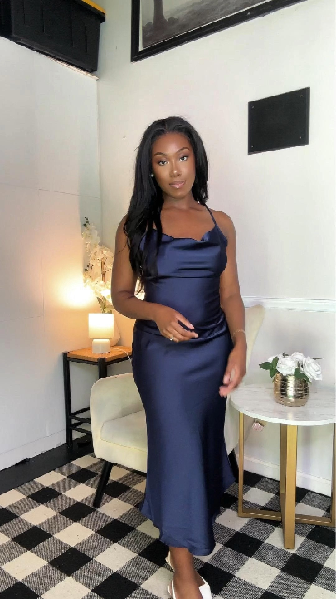 His favorite outfit 🤍

This beautiful dress is from SHEIN
I really love this silhouette. I have other dresses that are similar in different colors, but I LOVE this navy. It’s so flattering on my skin. 🥰