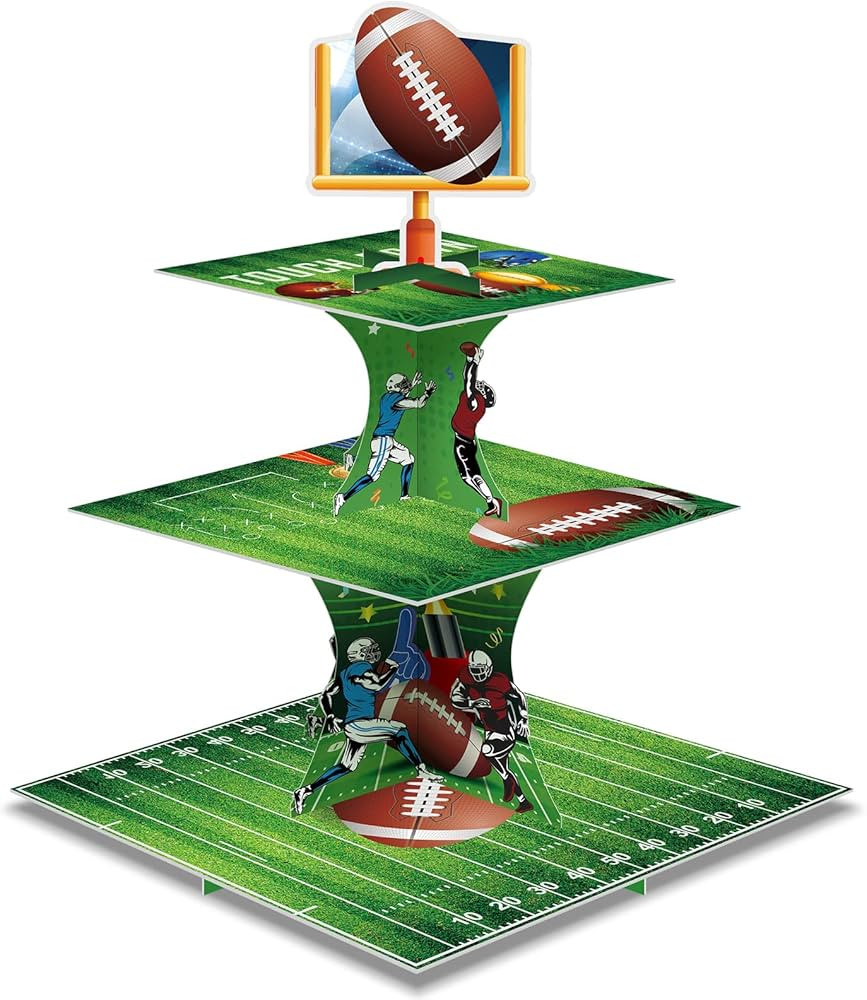 Tiamon Super Football Bowl Party Decoration Football Cupcake Stand 3 Tier Dessert Tower Super Soc... | Amazon (US)