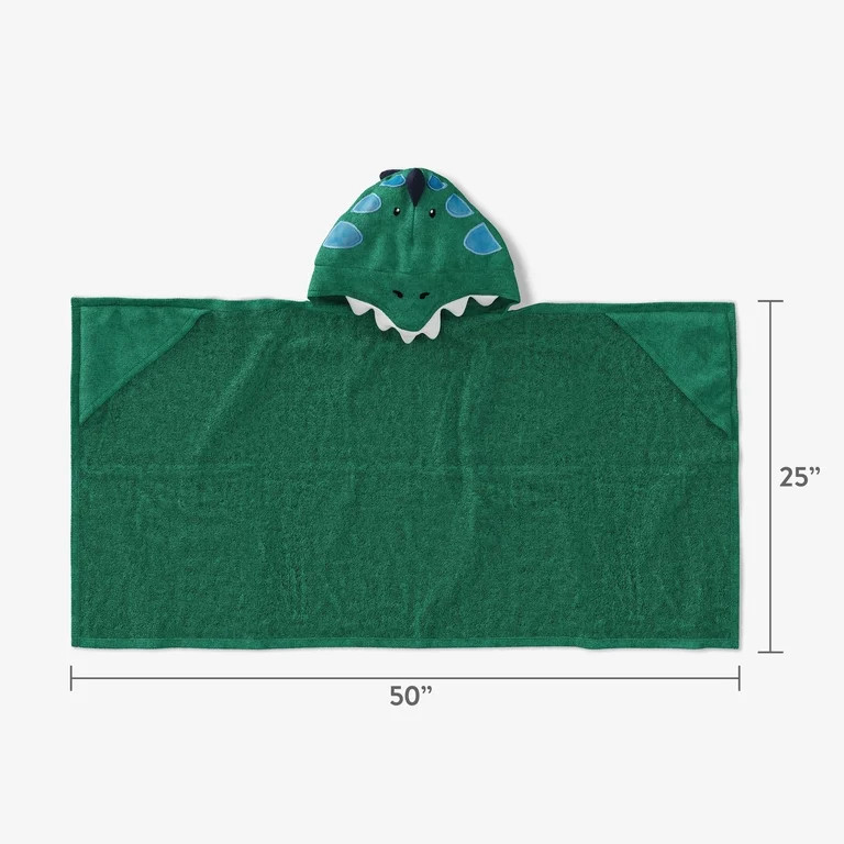 Mainstays Kids Hooded Cotton Terry Bath Towel, 25" x 50", Green Dino | Walmart (US)