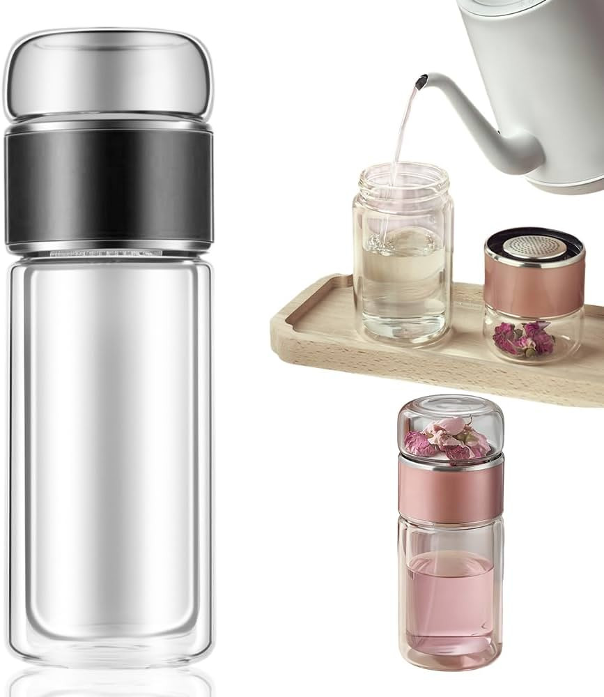 Double Walled Glass Tea Tumbler with Infuser, 17 Oz/500ml Portable Tea Infuser Bottle with Stainl... | Amazon (US)