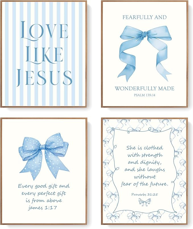 LARTSFRO Coquette Blue Bow Jesus Wall Art Decor Posters, Light Blue Bow Room Bedroom Bathroom Dor... | Amazon (US)