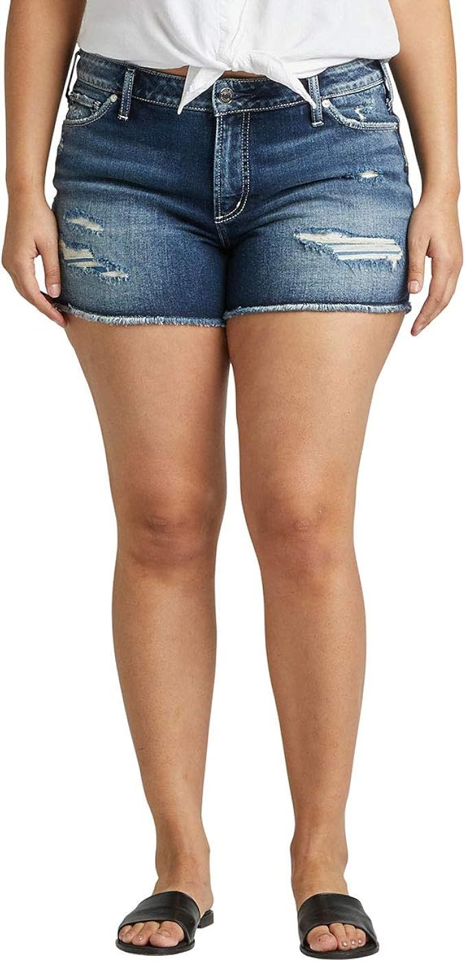 Silver Jeans Co. Women's Plus Size Suki Curvy Fit Mid Rise Shorts | Amazon (US)