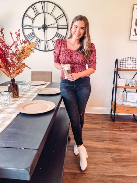 Fall transition outfit / fall blouse / warm weather fall / fall home inspo / fall home decor / farmhouse table / target top / fall florals / casual fall style / target outfit / fall fashion 

#LTKSeasonal #LTKunder50 #LTKhome