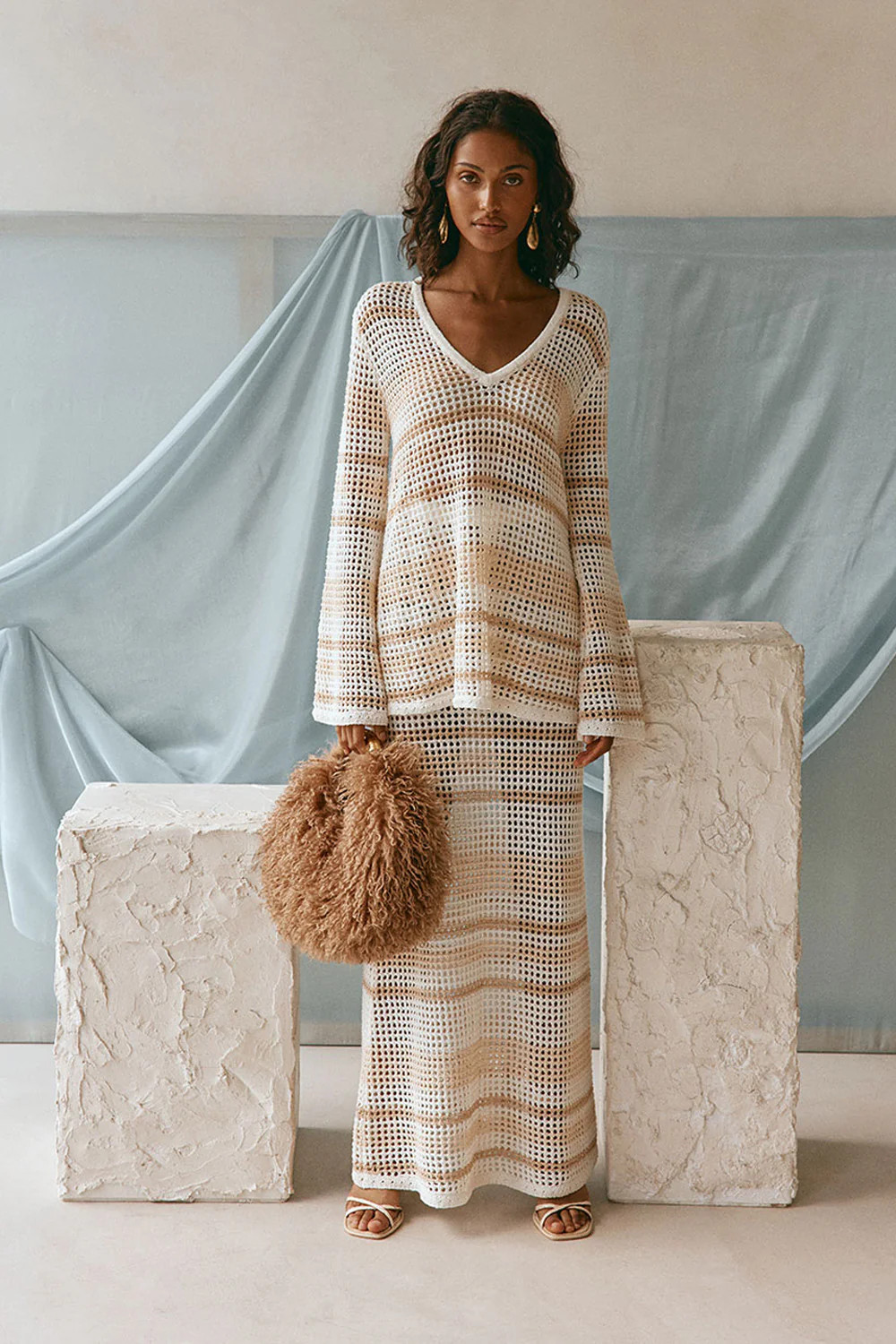 Peach and Cream Stripe Knit Long Sleeve Nyx Top | Sabo Skirt AU