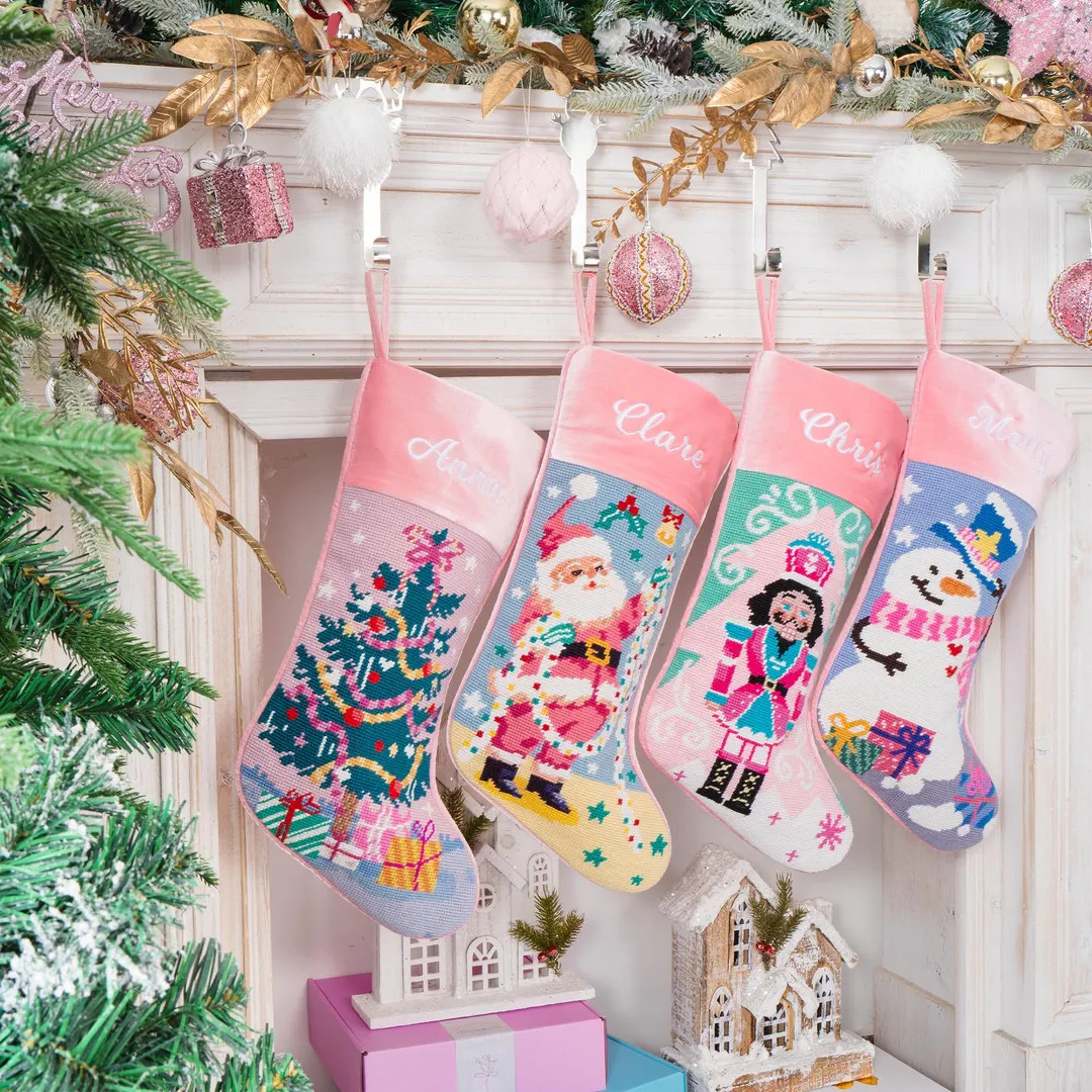 Needlepoint Christmas Stocking: Personalized Vintage Pink Stocking, Family Home Décor Gift - Ets... | Etsy (US)
