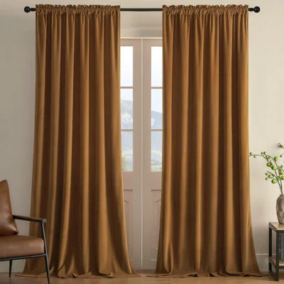 Camel Brown Velvet Curtains 84 Inch Length 2 Panels, Luxury Blackout Rod Pocket Thermal Insulated Window Curtains, Super Soft Room Darkening Drapes | Wayfair North America