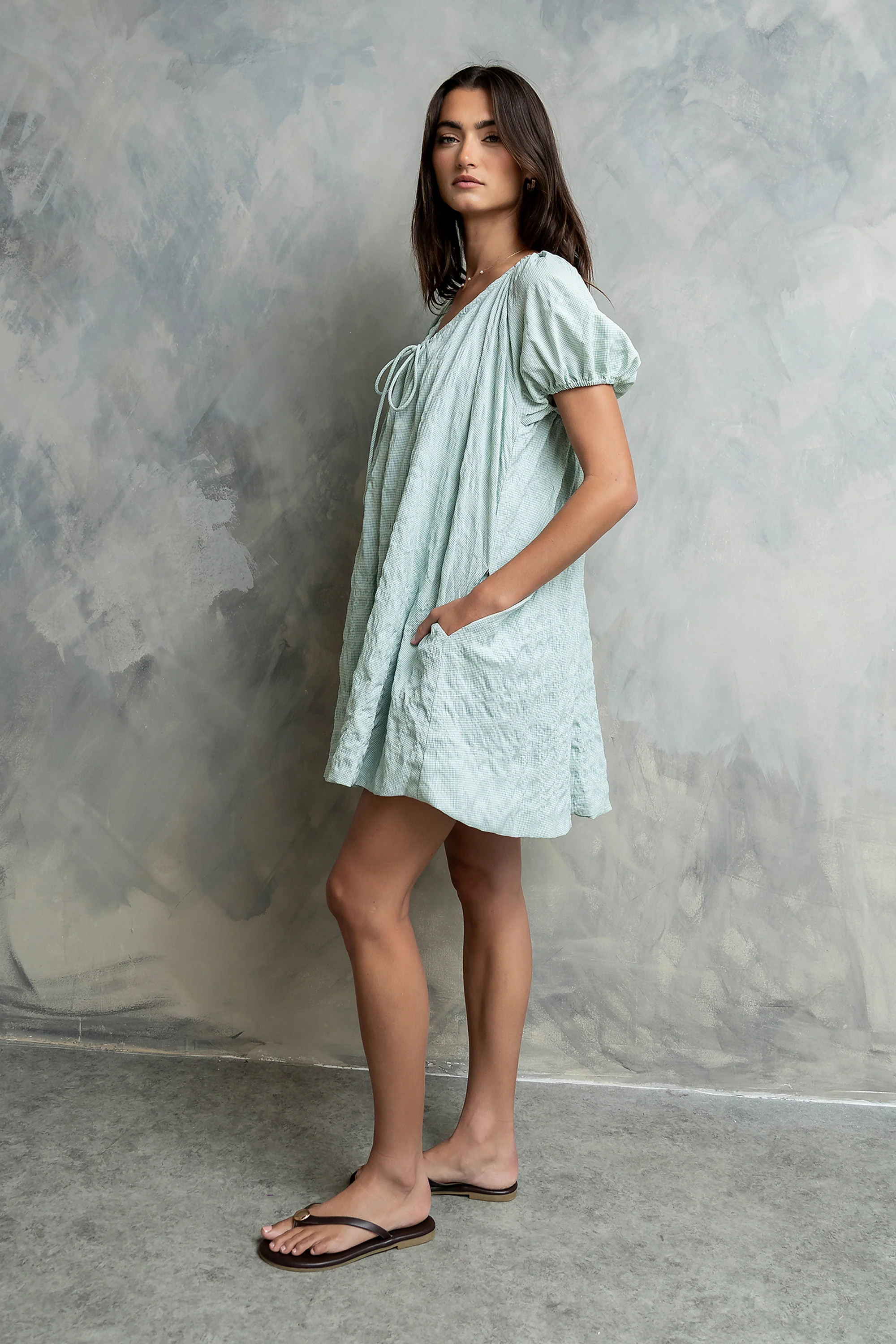 Charlie Gingham Mini Dress in Blue | Böhme US