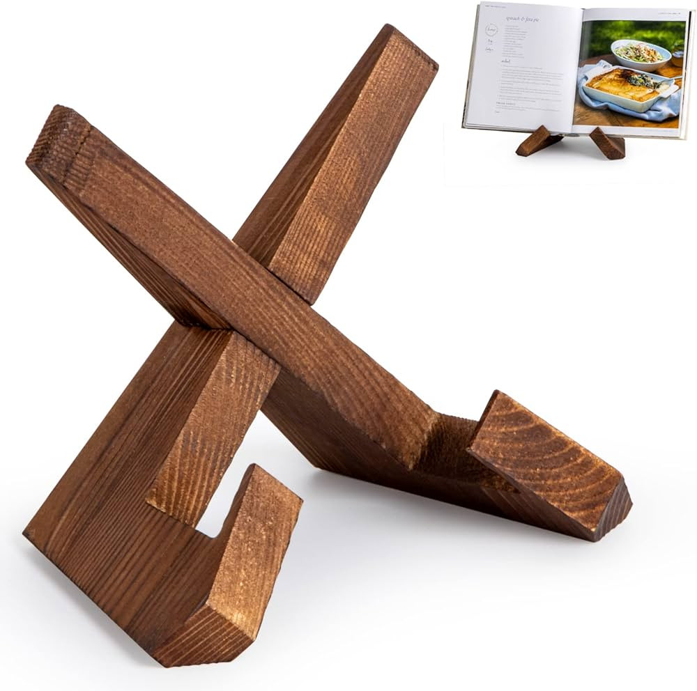 Cookbook Stand, Wooden Recipe Book Holder, Cook Book Stand for Kitchen Counter, Multifunctional D... | Amazon (US)