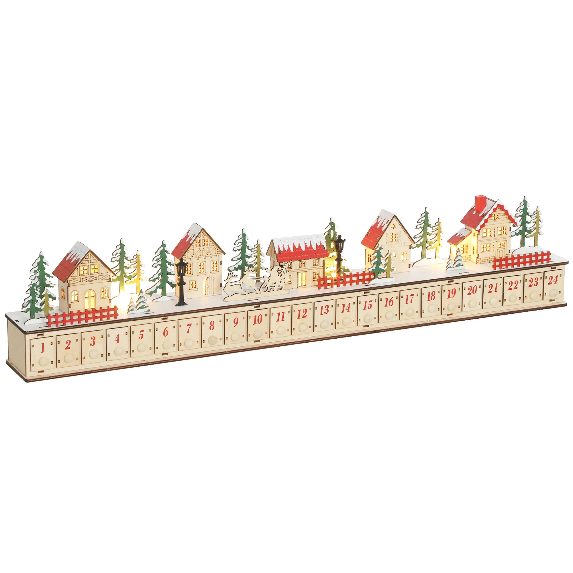 Christmas Advent Calendar with 24 Drawers, Reusable Lighted Wood-Effect Countdown to Christmas Ca... | Wayfair North America