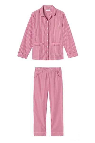 Poplin Piped Pants Set in Scarlet | LAKE Pajamas