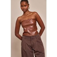 Tan Faux Leather Fitted Bandeau Top | PrettyLittleThing US