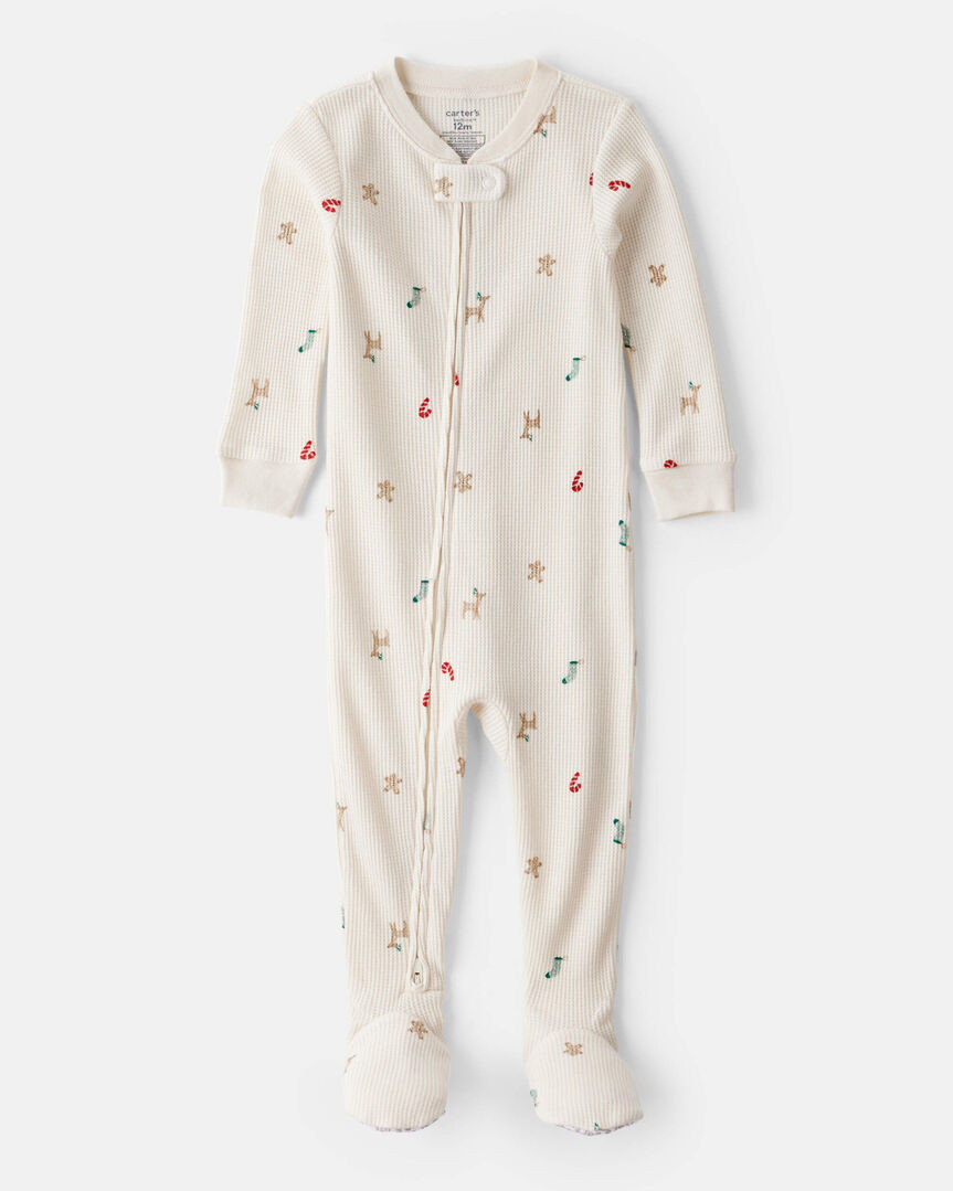 Baby Mini Christmas Cotton Long-Sleeve Snug Fit 1-Piece Pajamas - White | Carter's Inc