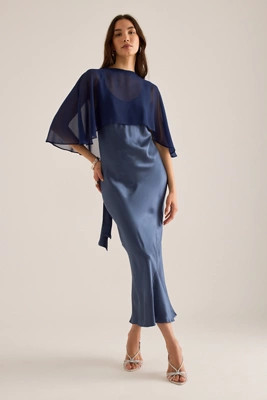 By Anthropologie Casey Cape Overlay Satin Midi Dress | Anthropologie (UK)
