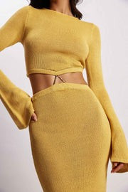 Anna Flare Sleeve Knit Dress - Yellow | MESHKI US
