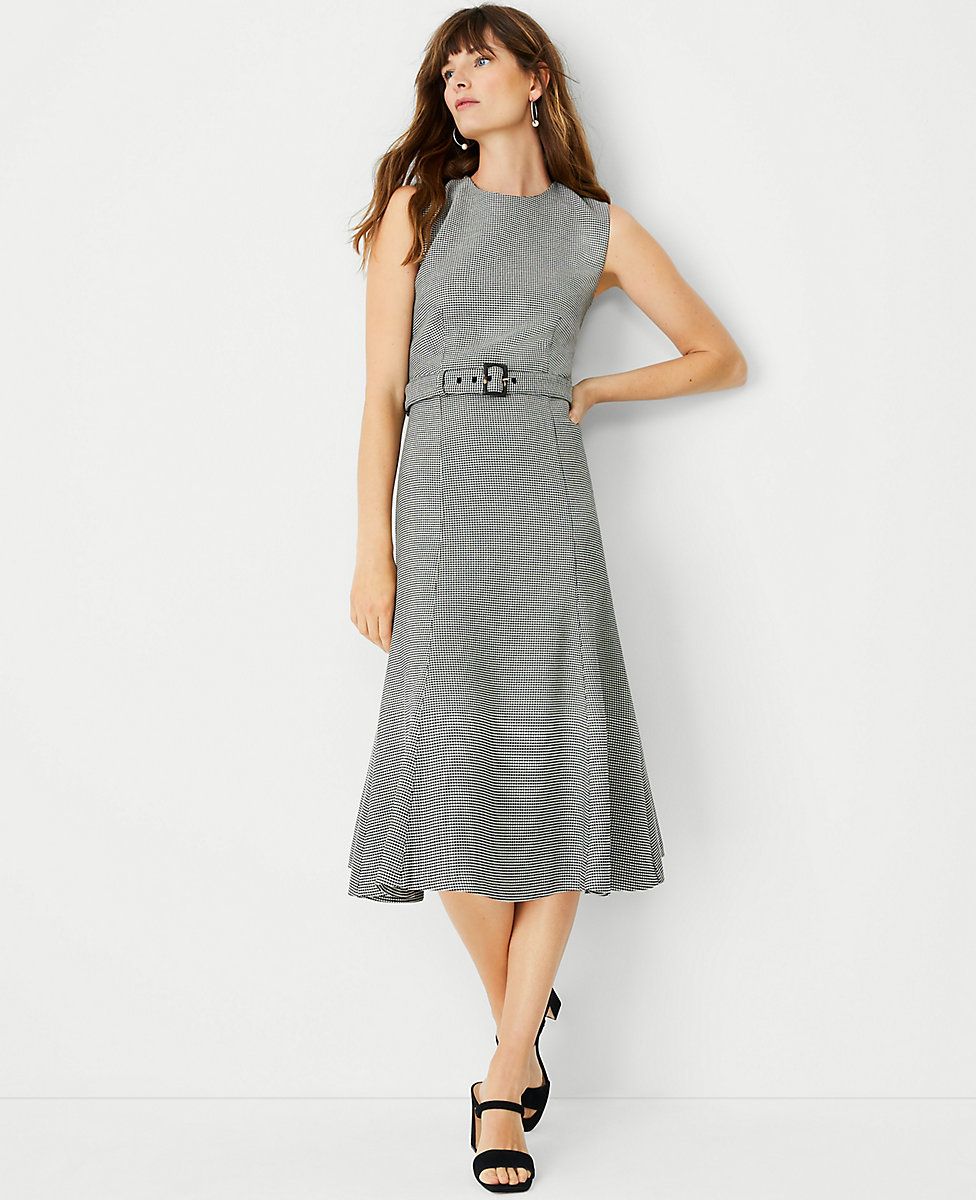 Petite Houndstooth Belted Midi Sheath Dress | Ann Taylor (US)