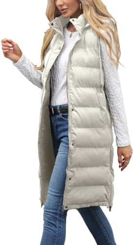 Long Vest for Women Sleeveless Winter Long Puffer Vest Lightweight Warm Zip Up Hooded Jacket | Amazon (US)