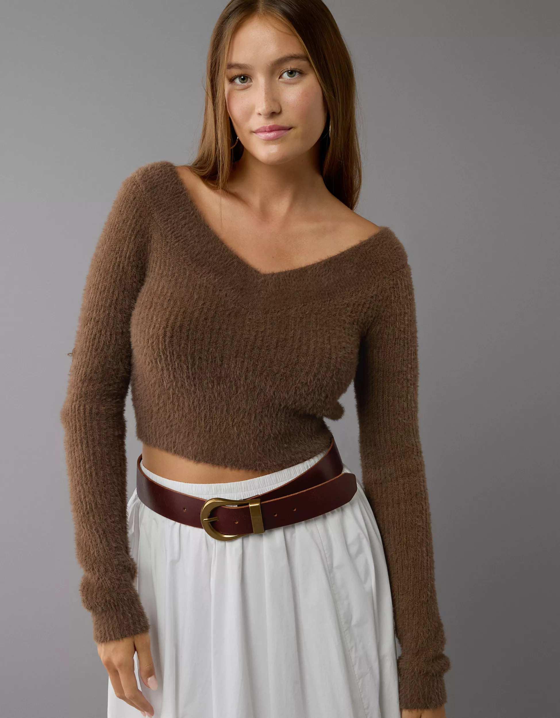 AE Cropped Open V-Neck Sweater | American Eagle Outfitters (US & CA)