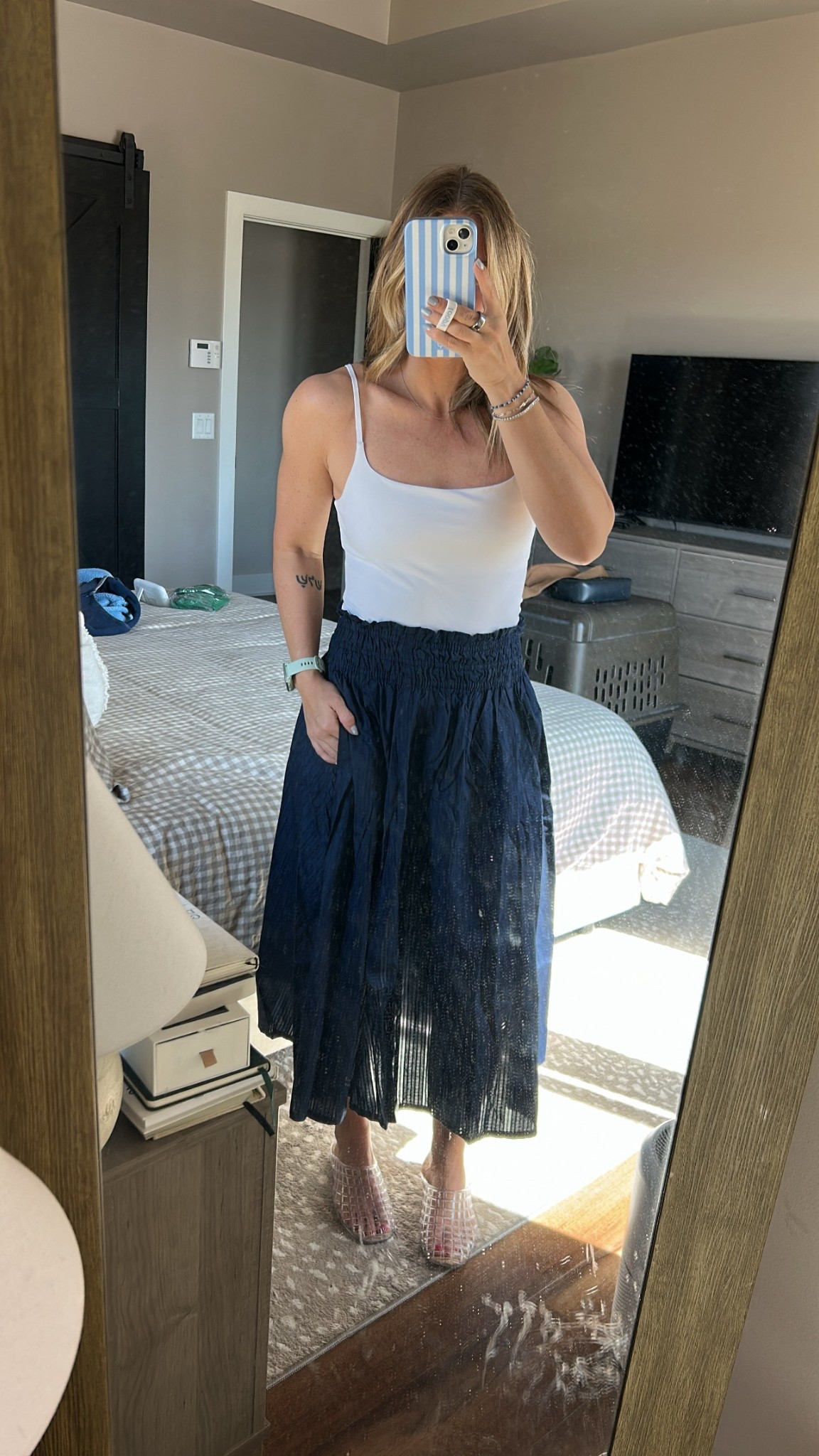 Spring outfit idea
Small skirt, small tank, jellies run TTS 

#LTKmomlife #LTKootd #LTKgrwm