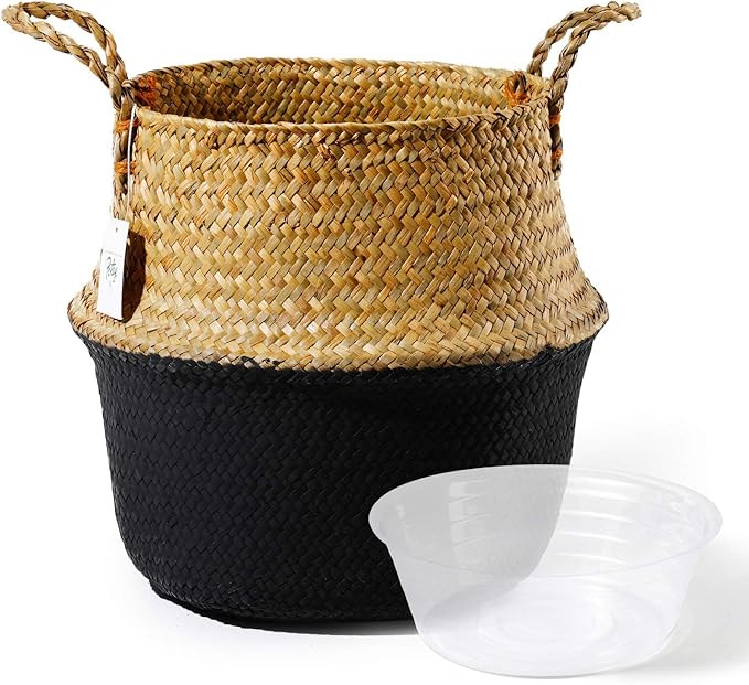 POTEY 710301 Seagrass Plant Basket - Hand Woven Belly Basket with Handles, Middle Storage Laundry... | Amazon (US)