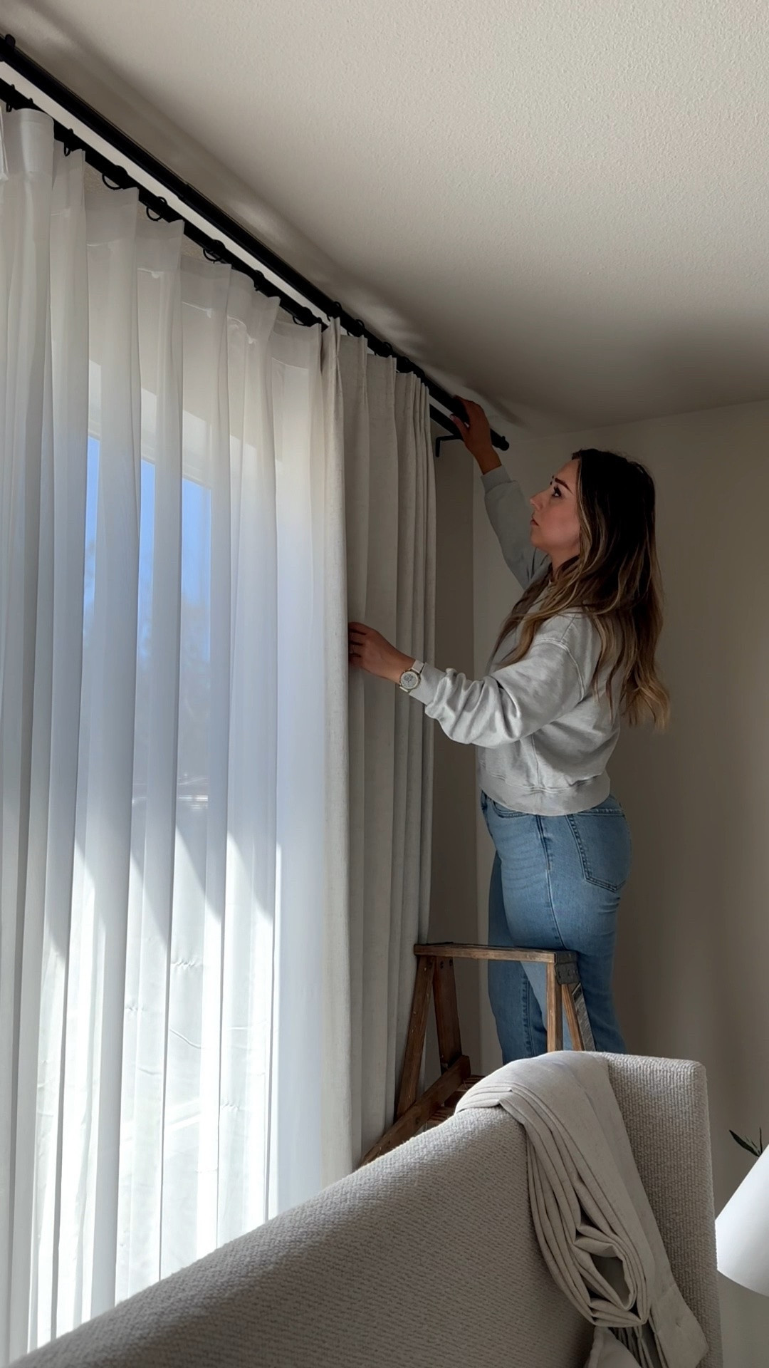The best affordable pinch pleat curtains I use on repeat! After everything I’ve tried I love these double rod brackets. a two 1” double rod bracket for the sheer and blackout curtains. Always install brackets into studs! Never use anchors.

Curtains, blackout curtains, interior design, interior designer, design help, boujie on a budget, bedroom, living room, new home ideas, window coverings, drapes