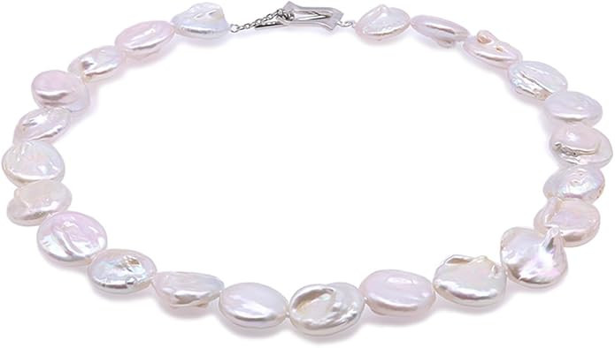 JYX Pearl Necklace Single-Strand 16-17mm Freshwater Cultured Coin Pearl Necklace for Women 18.5" | Amazon (US)