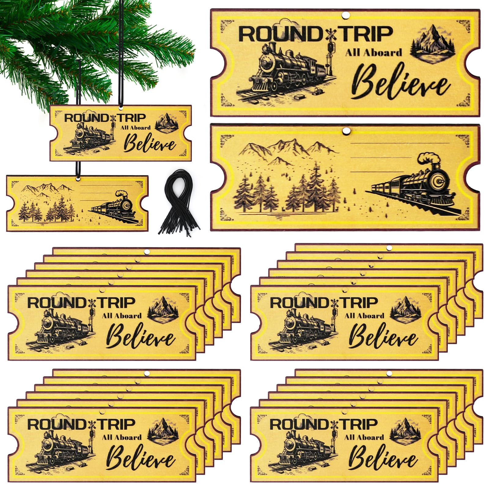 24 Pcs Christmas Polar Express Ticket Ornaments 4.35'' x 1.8'' North Pole Believe Golden Train Ti... | Amazon (US)