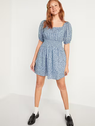 Waist-Defined Puff-Sleeve Smocked Mini Dress for Women | Old Navy (US)