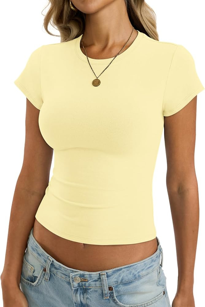 EasyGala Womens Cotton Crop Baby Tee Basic Crew Neck T Shirts Fitted Going Out Tops Summer Cute G... | Amazon (US)