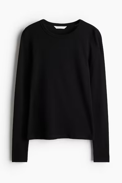 H & M - Long Sleeve Jersey Top - Black | H&M (KR)