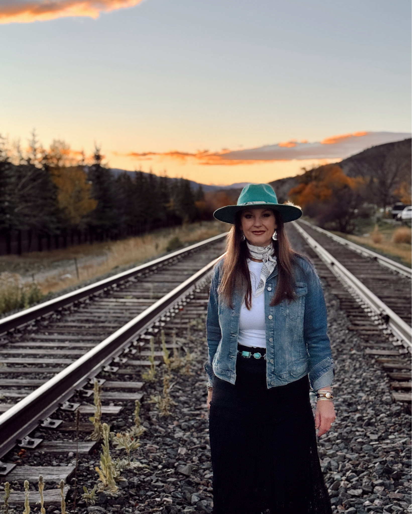 Bullhide hat is from F.M. Light & Sons in Steamboat, CO; linked similar options 
Lane boots: TTS 
Skirt: medium (also available in pink lace; linked below)
Shirt: medium 
Denim Jacket: medium 

Fall outfits, fall photo outfit, lace skirt, denim jacket, western style, boho western, turquoise jewelry, turquoise belt, suede cowboy boots, fedora hat, 

#LTKStyleTip #LTKOver40 #LTKSeasonal