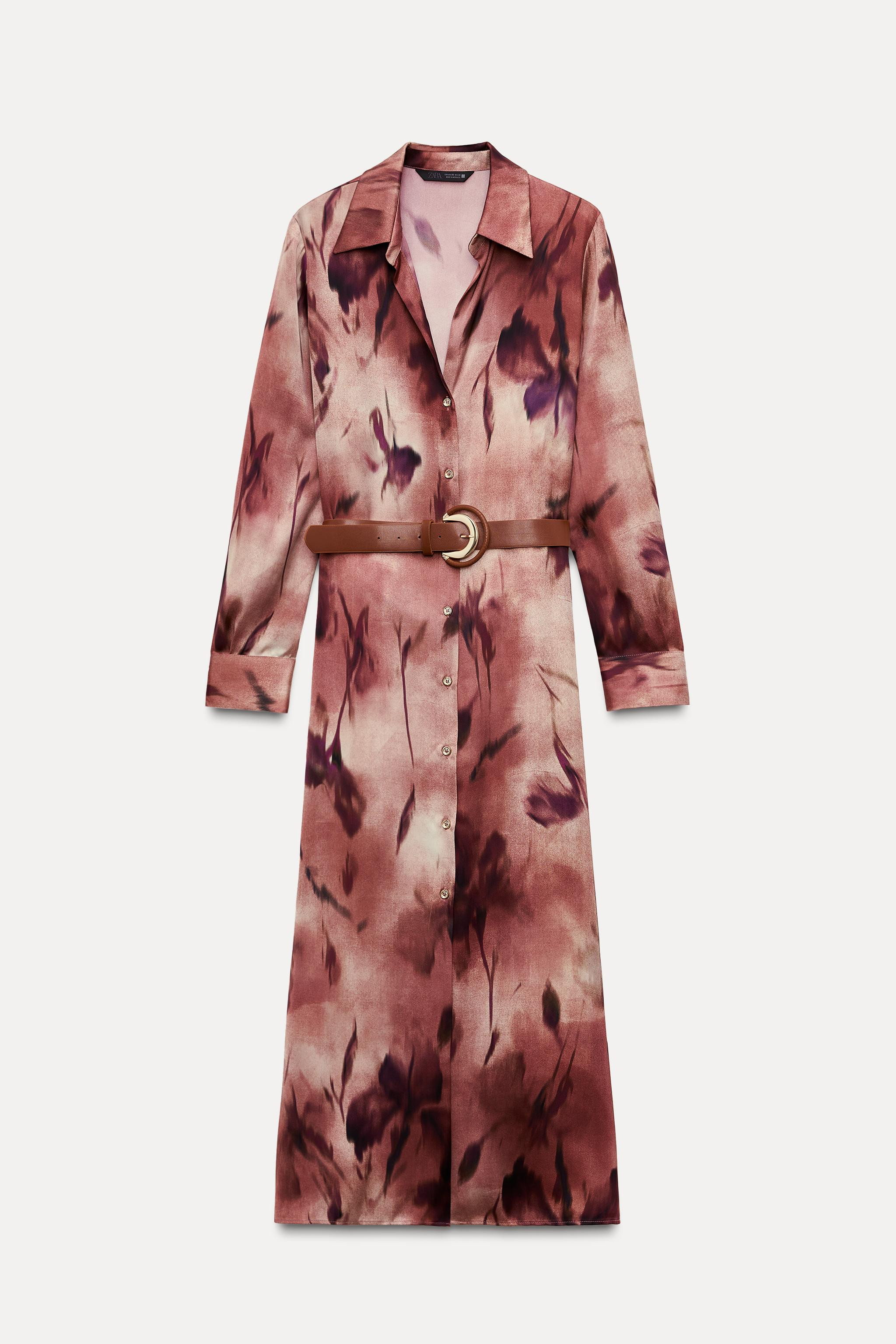 PRINTED SATIN MIDI DRESS WITH BELT | Zara US