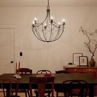 KICHLER Topiary 28.25 in. 6-Light Textured Black Vintage Candle Circle Chandelier for Dining Room... | The Home Depot