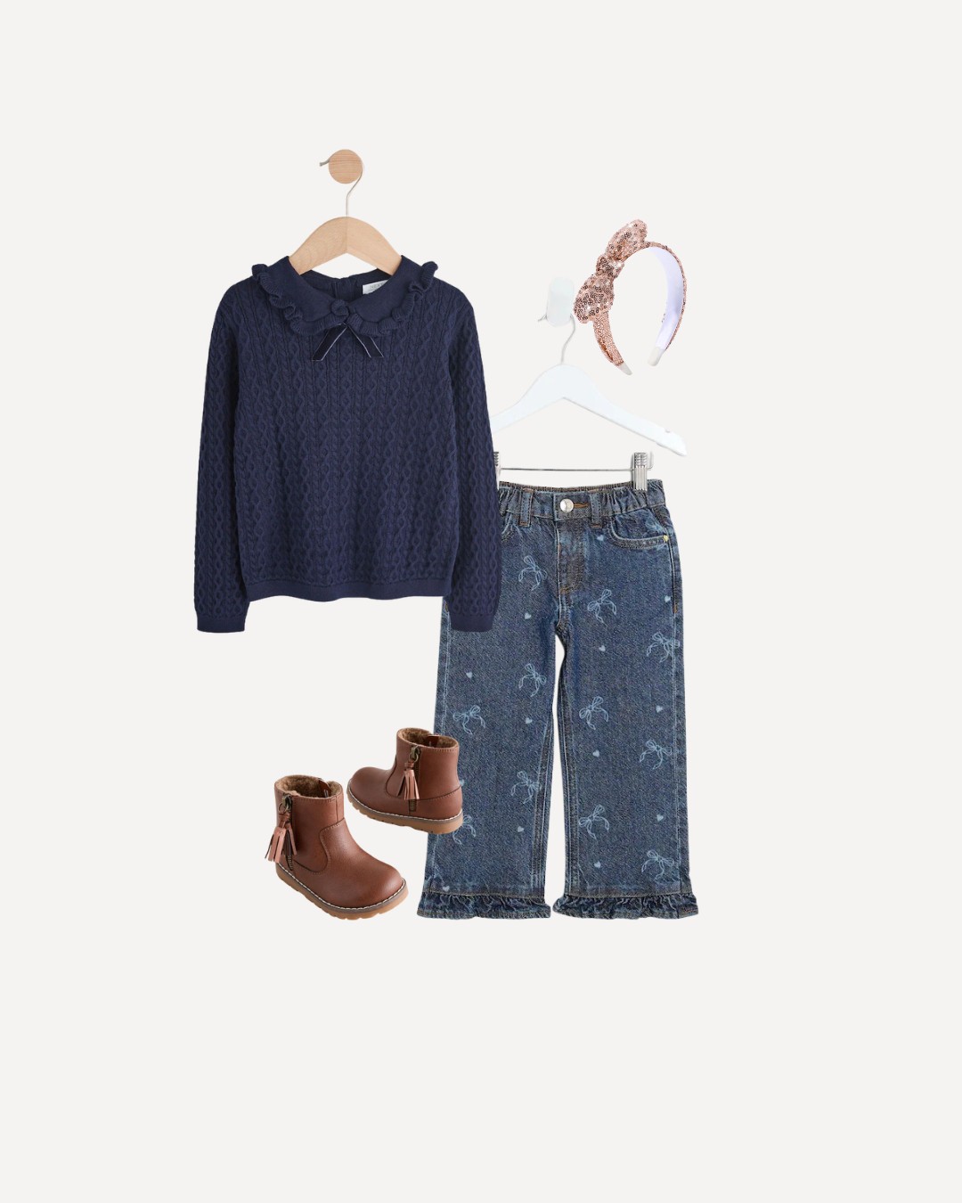 ✨ Toddler Girl Outfit Idea ✨
The cutest navy ruffle sweater + embroidered denim jeans + cozy brown boots combo! 

Shop this look:
• toddler cable knit sweater
• ruffle collar sweater
• embroidered denim flare jeans
• toddler  jeans
• toddler brown ankle boots
• toddler headband
• toddler outfit inspo
• cute toddler outfit ideas 

 #LTKHoliday #LTKmomlife #LTKKids