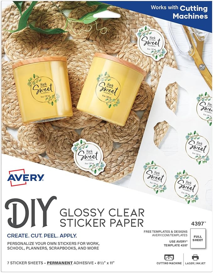 Avery Printable Sticker Paper, 8.5" x 11", Glossy Clear, Permanent Adhesive, Laser/Inkjet Compati... | Amazon (US)