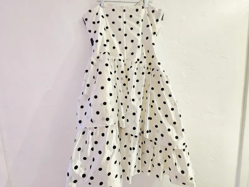 Vintage Jahn & Pill Collection Strapless Polka Dot Ruffle Cocktail Dress 80s Asymmetrical Drop Wa... | Etsy (Global)