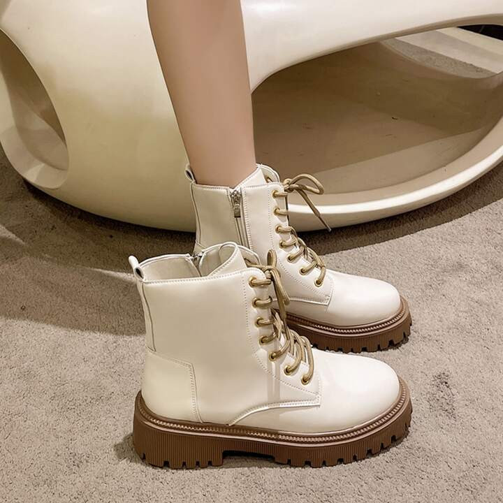 Women's Winter High Heel Thick Bottom Combat Boots, British Style Mid-calf Boots With Buckle, Fas... | SHEIN